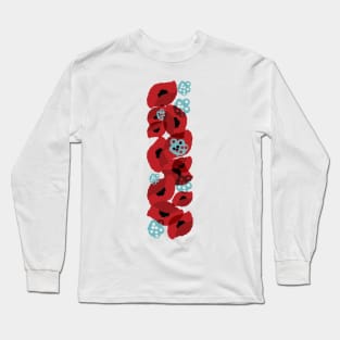 Red poppies with aqua accents Long Sleeve T-Shirt